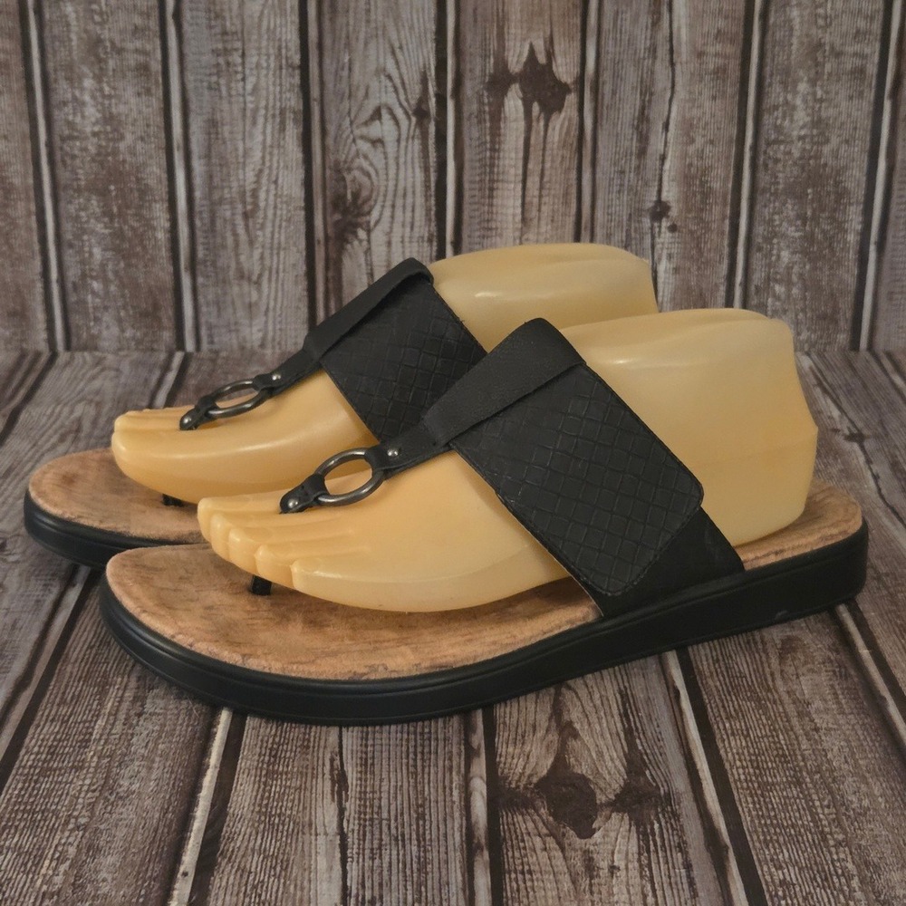 Sz 41 /‎ 10.5-11 Alegria Lanie Black Embossed Leather Thong Sandals Slides VGUC!